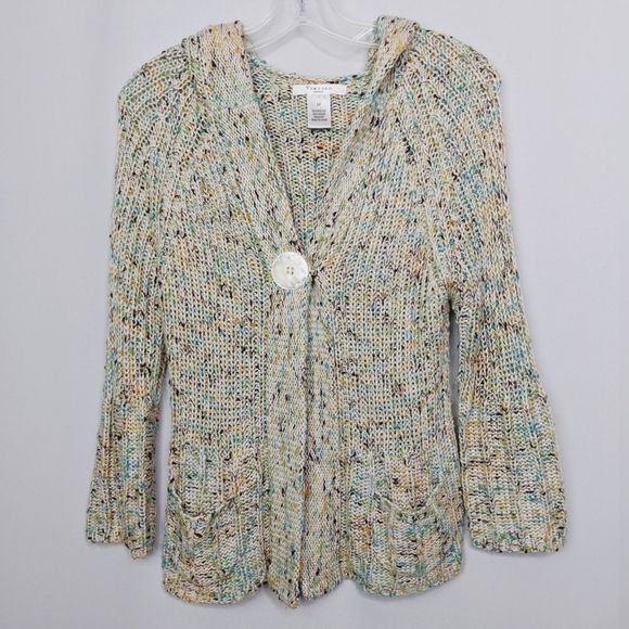 Vertigo Open Knit Single Snap Hooded Cardigan M - Picture 3 of 9